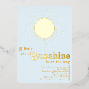 Sunshine Blue Gold Sun Baby shower Folie Uitnodiging