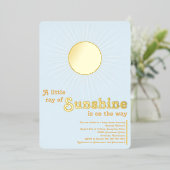 Sunshine Blue Gold Sun Baby shower Folie Uitnodiging (Staand Voorkant)