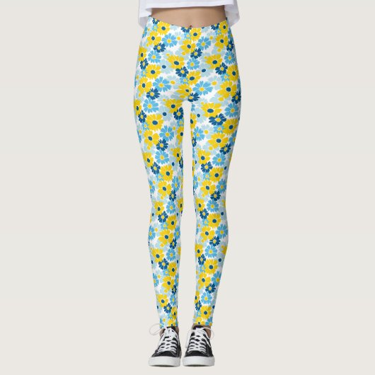 Sunshine Blue Sky Blooming Daisy Leggings (Voorkant)