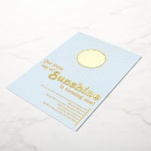 Sunshine Blue Sun First Birthday Folie Uitnodiging (Gedraaid)