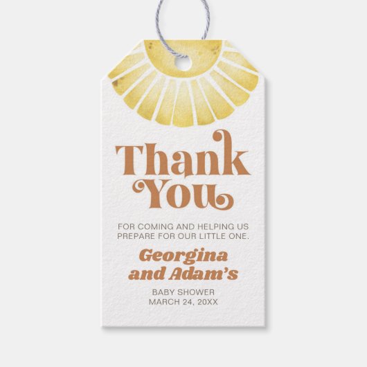 Sunshine Boho Baby shower Retro Dank u wel Cadeaulabel (Voorkant)