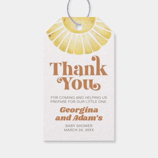Sunshine Boho Baby shower Retro Dank u wel Cadeaulabel (Achterkant)
