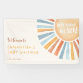 Sunshine boho boy baby shower hier komt de zoon spandoek (Horizontaal)