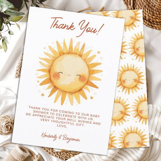 Sunshine Boho Cute Gender Neutral Sun Baby Shower Bedankkaart