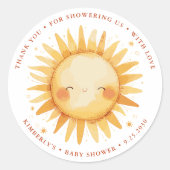 Sunshine Boho Cute Sun Baby Shower Thank You Ronde Sticker (Voorkant)
