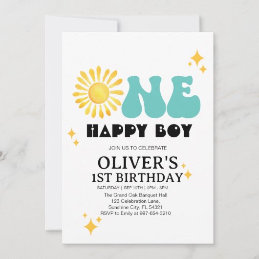 Sunshine, Boho One Happy Boy Eerste verjaardag Kaart (Voorkant)