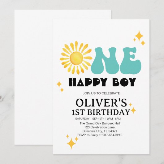 Sunshine, Boho One Happy Boy Eerste verjaardag Kaart (Voorkant / Achterkant)