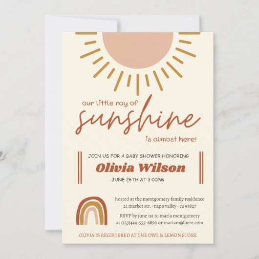 Sunshine Boho Rainbow Baby shower Kaart (Voorkant)