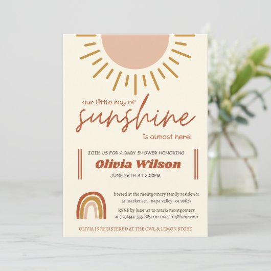 Sunshine Boho Rainbow Baby shower Kaart (Staand voorkant)