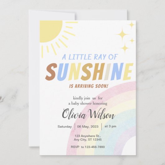Sunshine Boho Rainbow Baby shower Kaart (Voorkant)
