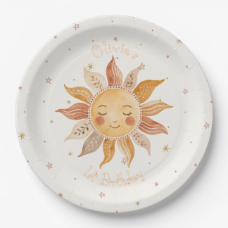 Sunshine Boho Roze Zon 1e Verjaardag Papieren Bordje