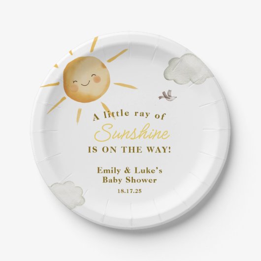 Sunshine Boho Sun Gender-Neutral Baby Shower Papieren Bordje (Voorkant)