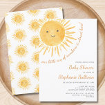 Sunshine Boho Sun Genderneutraal Baby shower Kaart<br><div class="desc">Plant u een baby shower met een zonthema? Deze schattige boho sunshine baby shower uitnodiging bevat de tekst "Onze kleine zonnestraal is bijna hier!" met een waterverf lachende gele zon. De achterkant is versierd met een zonneterras. Perfect voor een genderneutraal baby shower. Gemakkelijk aan te passen. Omdat we ons kunstwerk...</div>