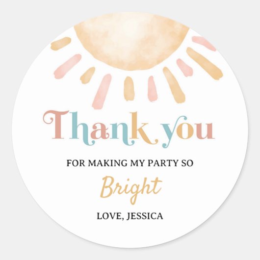 Sunshine Boho Sun Verjaardagsfeestje Ronde Sticker (Voorkant)