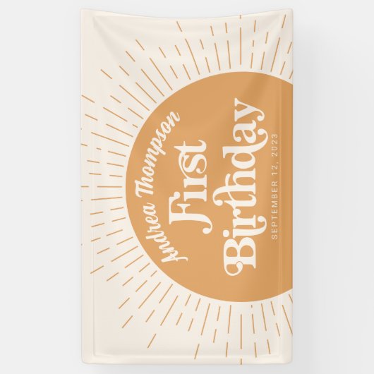 Sunshine Boho Yellow Eerste Verjaardag Spandoek (Verticaal)