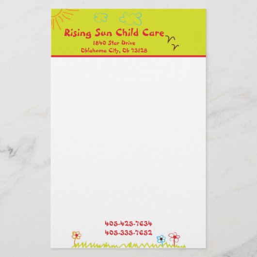 Sunshine Child Care Briefpapier (Voorkant)