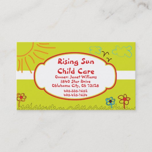 Sunshine Child Care Visitekaartje (Voorkant)