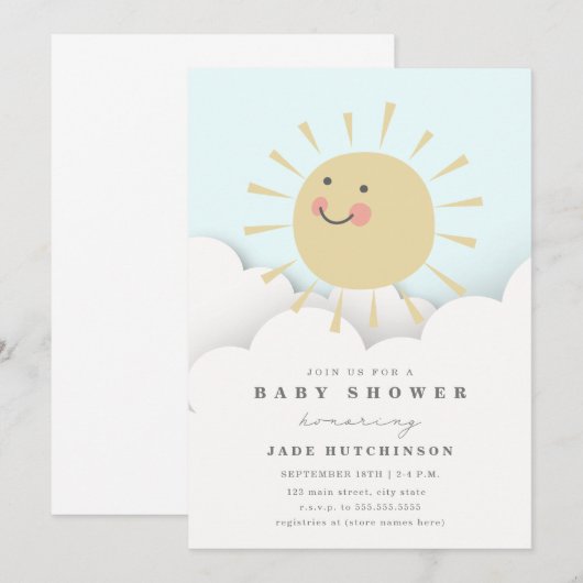Sunshine Clouds Baby shower Kaart (Voorkant / Achterkant)