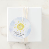 Sunshine Clouds Blue Boy Baby shower Bedankjes Labels (In situ)