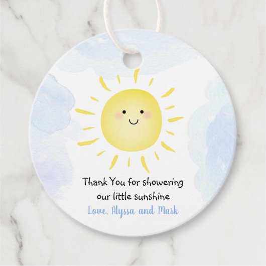 Sunshine Clouds Blue Boy Baby shower Bedankjes Labels (Voorkant)