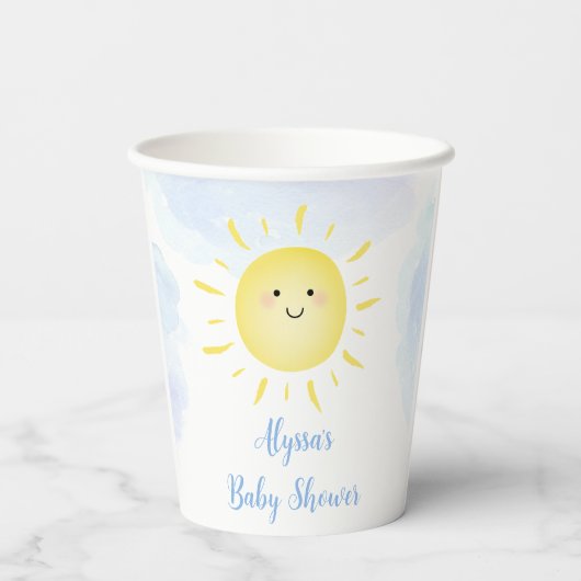 Sunshine Clouds Blue Boy Baby shower Papieren Bekers (Achterkant)