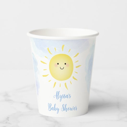 Sunshine Clouds Blue Boy Baby shower Papieren Bekers (Voorkant)