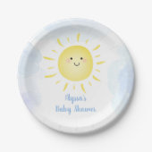 Sunshine Clouds Blue Boy Baby shower Papieren Bordje (Voorkant)
