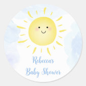 Sunshine Clouds Blue Boy Baby shower Ronde Sticker (Voorkant)