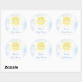 Sunshine Clouds Blue Boy Baby shower Ronde Sticker (Vel)