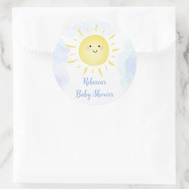 Sunshine Clouds Blue Boy Baby shower Ronde Sticker