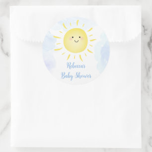 Sunshine Clouds Blue Boy Baby shower Ronde Sticker