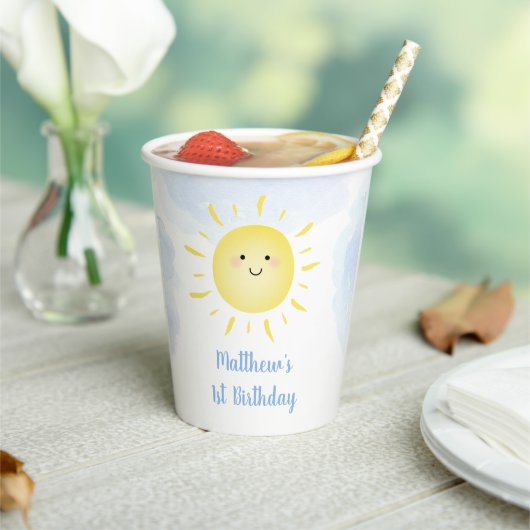 Sunshine Clouds Blue Boy Birthday Papieren Bekers (Insitu)