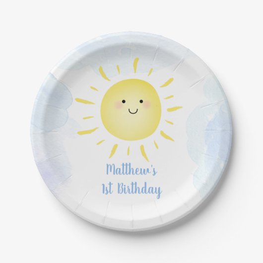 Sunshine Clouds Blue Boy Birthday Papieren Bordje (Voorkant)