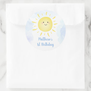 Sunshine Clouds Blue Boy Birthday Ronde Sticker