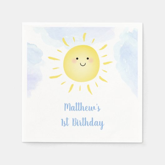 Sunshine Clouds Blue Boy Birthday Servet (Voorkant)