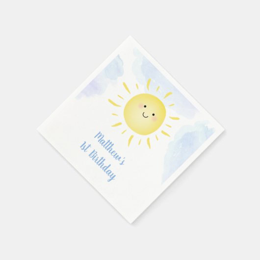 Sunshine Clouds Blue Boy Birthday Servet (Hoek)