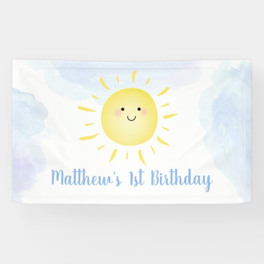 Sunshine Clouds Blue Boy Birthday Spandoek (Horizontaal)