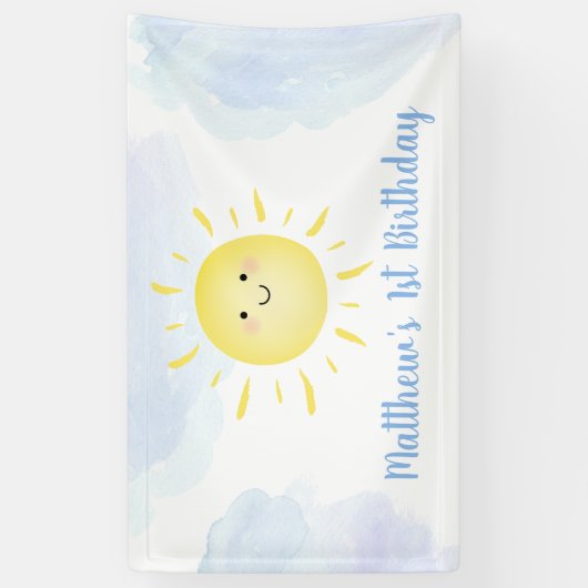 Sunshine Clouds Blue Boy Birthday Spandoek (Verticaal)