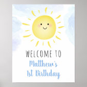 Sunshine Clouds Blue Boy Birthday Welkom Poster (Voorkant)