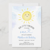 Sunshine Clouds Blue Boy First Birthday Kaart (Voorkant)