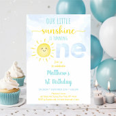 Sunshine Clouds Blue Boy First Birthday Kaart