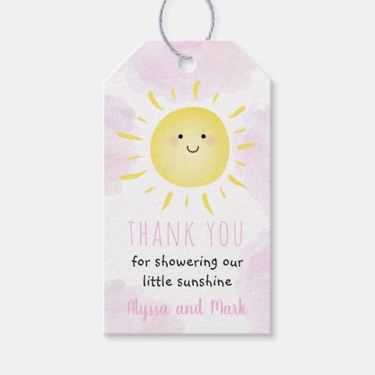 Sunshine Clouds Pink Girl Baby shower Cadeaulabel (Voorkant)