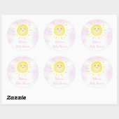 Sunshine Clouds Pink Girl Baby shower Ronde Sticker (Vel)