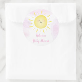 Sunshine Clouds Pink Girl Baby shower Ronde Sticker