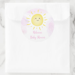 Sunshine Clouds Pink Girl Baby shower Ronde Sticker