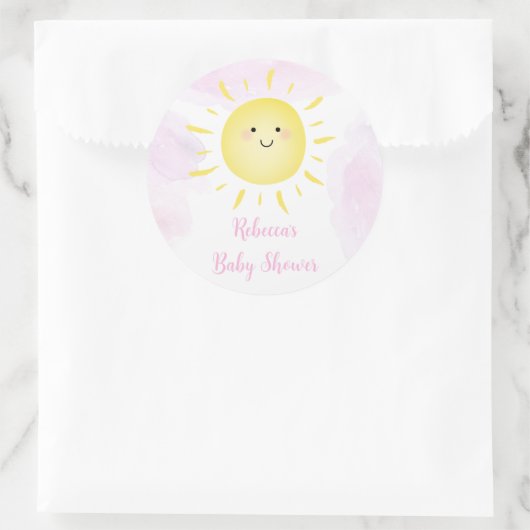 Sunshine Clouds Pink Girl Baby shower Ronde Sticker (Tas)