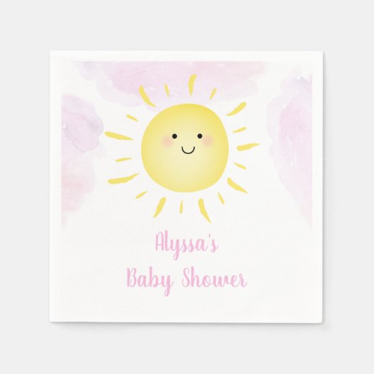 Sunshine Clouds Pink Girl Baby shower Servet (Voorkant)