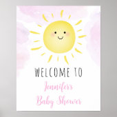 Sunshine Clouds Pink Girl Baby shower Welkom Poster (Voorkant)