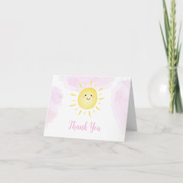 Sunshine Clouds Pink Girl Birthday Bedankkaart