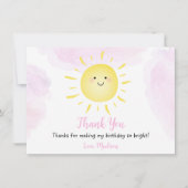 Sunshine Clouds Pink Girl Birthday Hartelijk dank Bedankkaart (Voorkant)